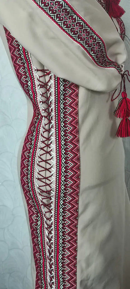 Ukrainian linen vyshyvanka dress with a belt