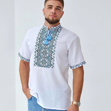 Men's embroidered shirt made of homespun fabric