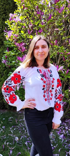 Women's embroidered shirt with red and black ornamentation