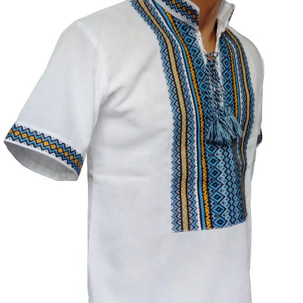 Ukrainian men's embroidered shirt of white color with woven embroidery