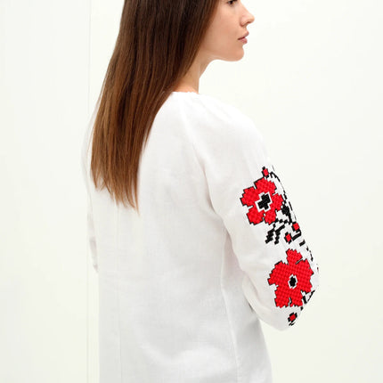 Women's embroidered shirt with red and black ornamentation