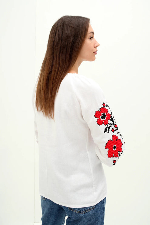 Women's embroidered shirt with red and black ornamentation