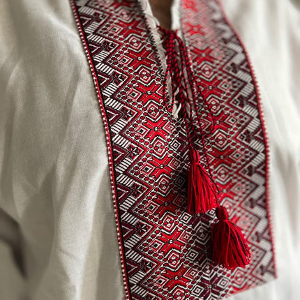Ukrainian men's embroidered shirt of white color with woven embroidery