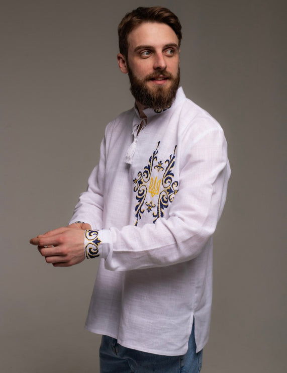 Men's Ukrainian vyshyvanka with Ukrainian symbols