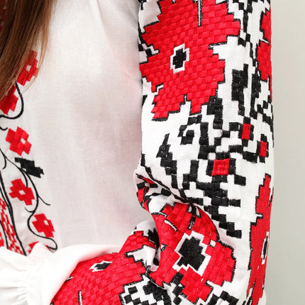 Women's embroidered shirt with red and black ornamentation