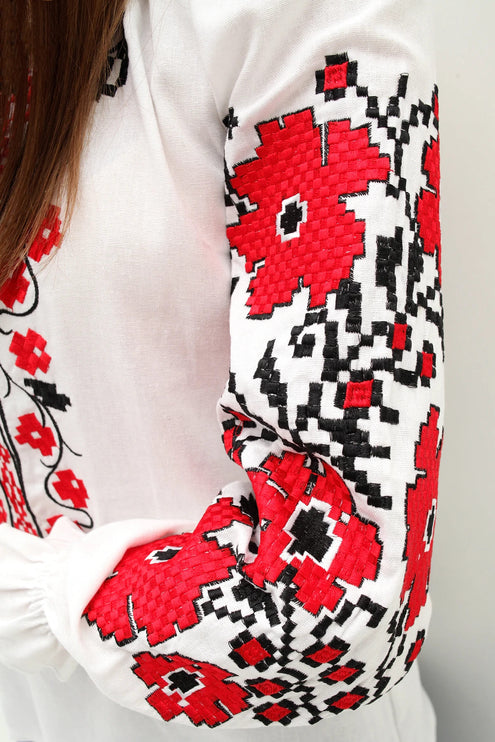 Women's embroidered shirt with red and black ornamentation