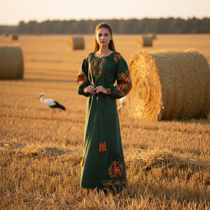Dress Ukrainian with Petrykivka-style embroidery