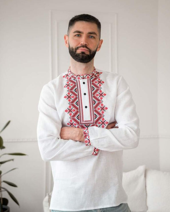 Embroidered men's linen shirt