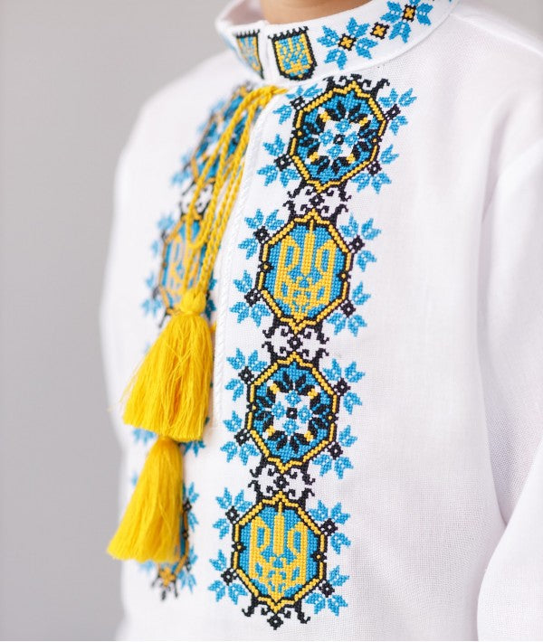 Embroidered shirt for boys with the Ukrainian coat of arms