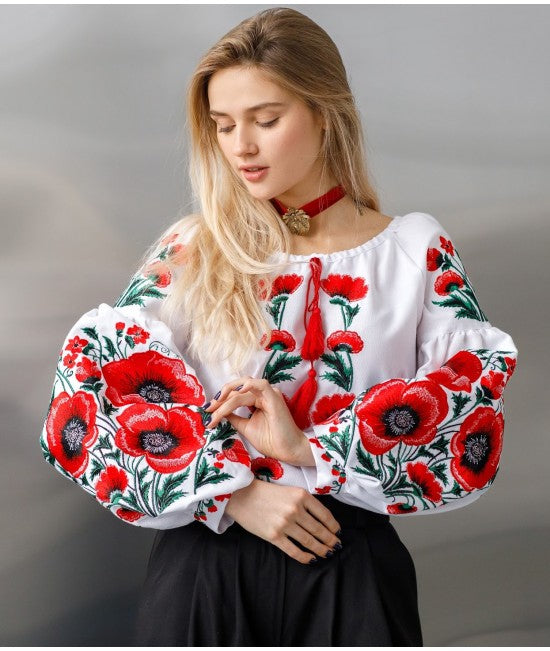 Female embroidered blouse with poppies