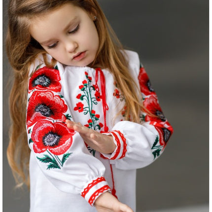 Girl Embroidered Blouse with Poppies