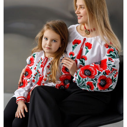 Girl Embroidered Blouse with Poppies