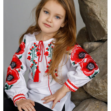 Girl Embroidered Blouse with Poppies