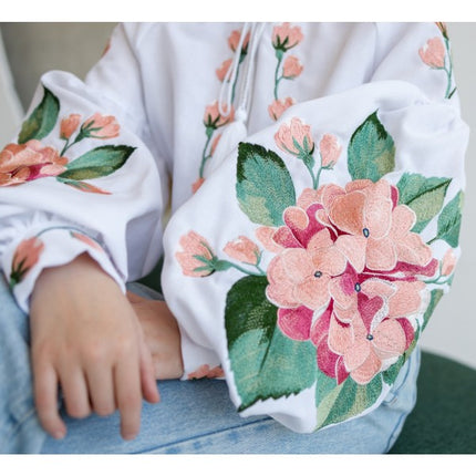 Girl's embroidered blouse with hydrangeas