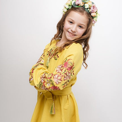 Girl's yellow embroidered dress