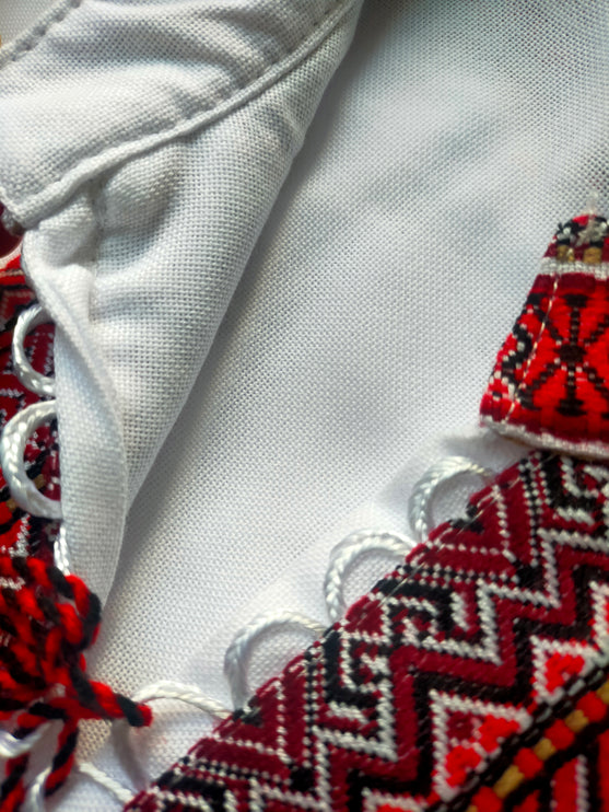 Ukrainian men's embroidered shirt of white color with woven embroidery