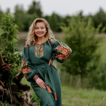 Dress Ukrainian with Petrykivka-style embroidery