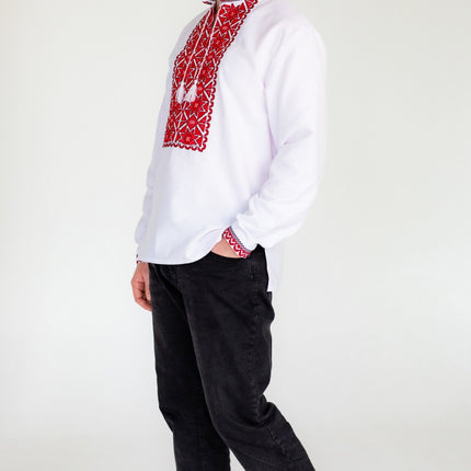 Men’s Ukrainian shirt with red geometric embroidery