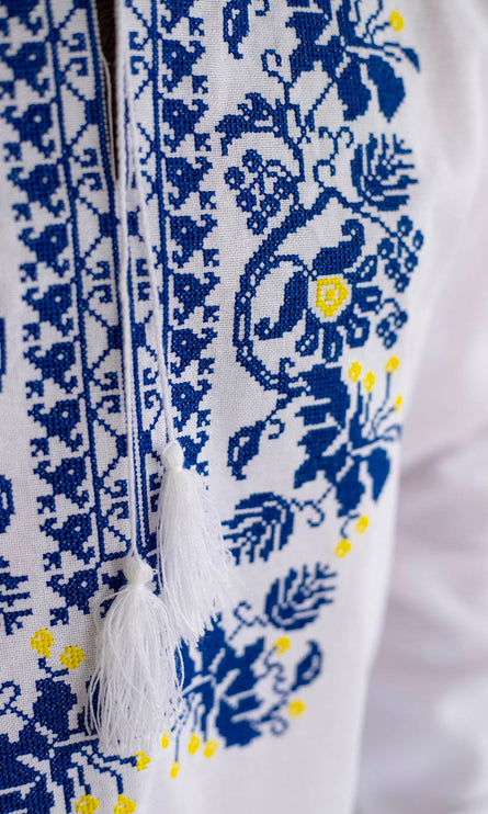 Men's Vyshyvanka with Blue Embroidery Pattern