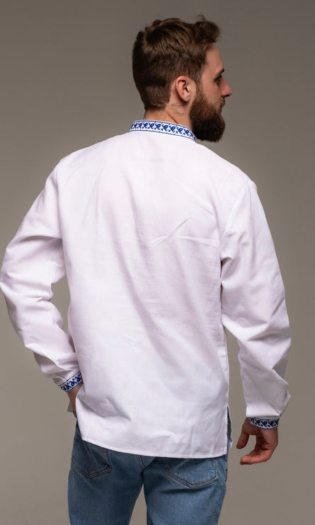 Men's Vyshyvanka with Blue Embroidery Pattern