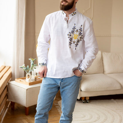 Men's Ukrainian vyshyvanka with Ukrainian symbols
