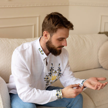 Men's Ukrainian vyshyvanka with Ukrainian symbols