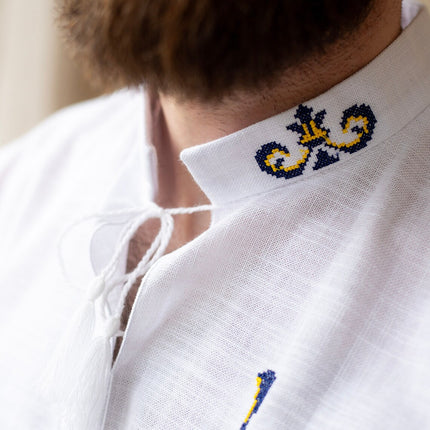 Men's Ukrainian vyshyvanka with Ukrainian symbols