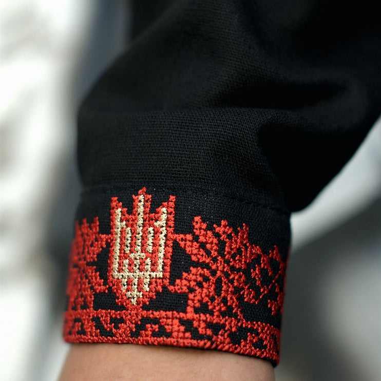 Men's vyshyvanka with red embroidery on black