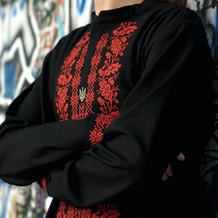 Men's vyshyvanka with red embroidery on black