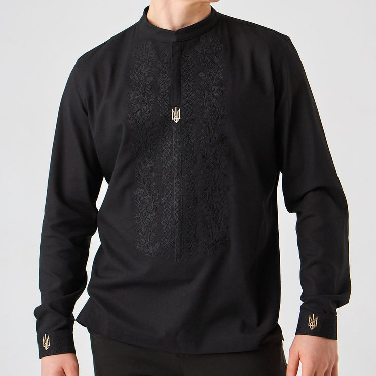 Men's embroidered shirt in Ukrainian style with an embroidered coat of arms