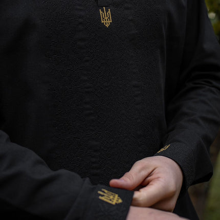 Men's embroidered shirt in Ukrainian style with an embroidered coat of arms