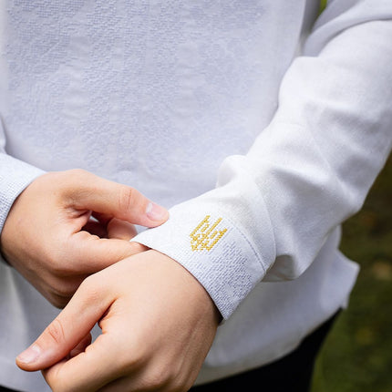 Men's embroidered shirt in Ukrainian style with an embroidered coat of arms