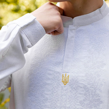 Men's embroidered shirt in Ukrainian style with an embroidered coat of arms