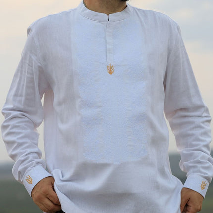 Men's embroidered shirt in Ukrainian style with an embroidered coat of arms-1