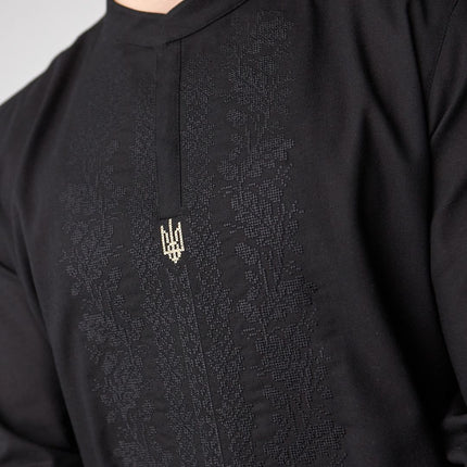 Men's embroidered shirt in Ukrainian style with an embroidered coat of arms