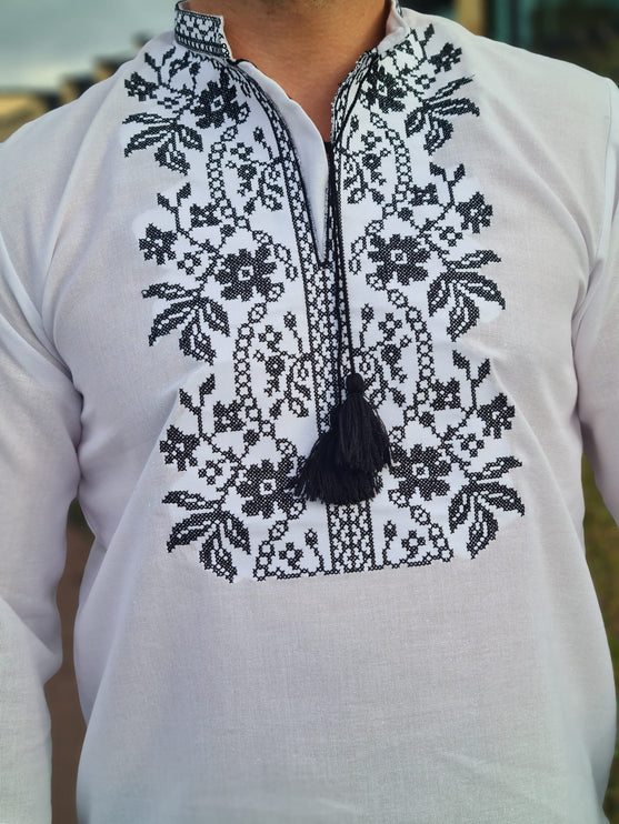 Men's embroidered shirt with a black pattern