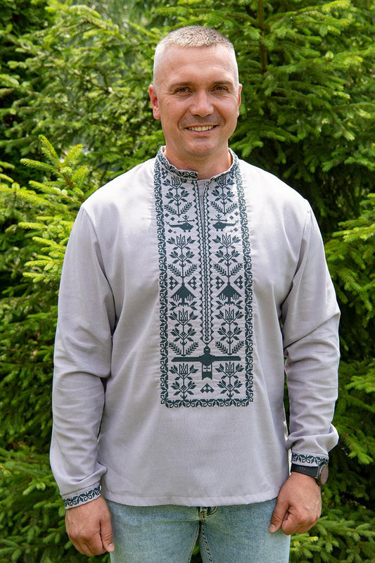Men's embroidered shirt with a contemporary ornament