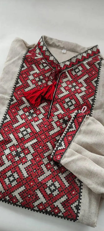 Men's embroidered shirt with a geometric ornament in the Ukrainian style