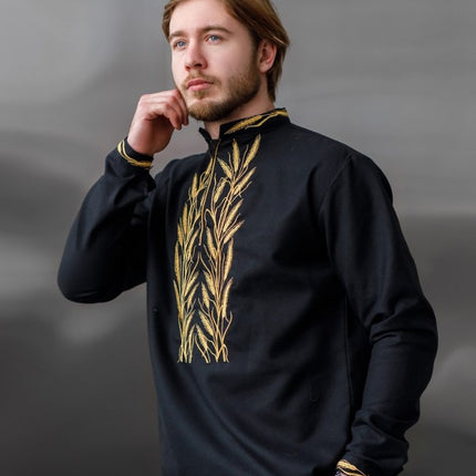 Men's embroidered shirt with golden ears of wheat