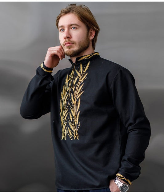 Men's embroidered shirt with golden ears of wheat