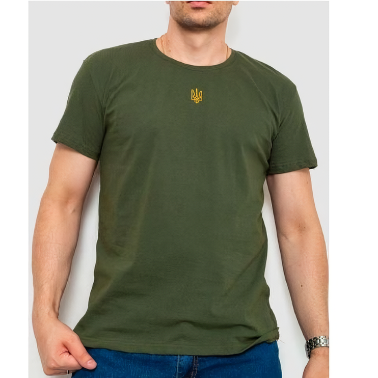 Mens patriotic t -shirts of khaki embroidered trident