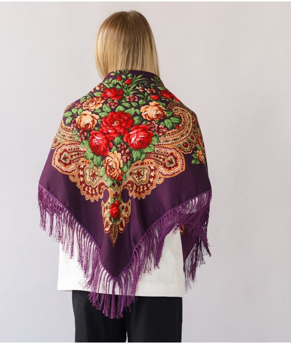 Scarf with a floral national ornament