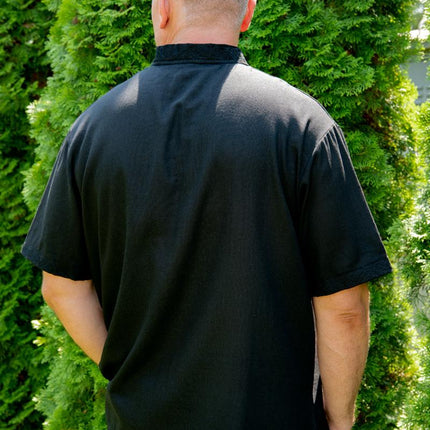 Stylish men's single-color embroidered shirt with the emblem of Ukraine