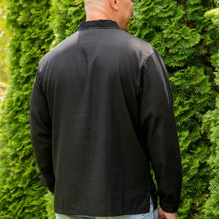 Stylish men's single-color embroidered shirt with the emblem of Ukraine