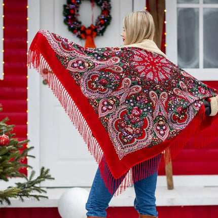 Traditional shawl with flowers and fringe