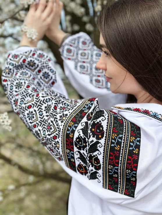 Ukrainian Embroidered Blouse with Rich Black and Red Traditional Patterns