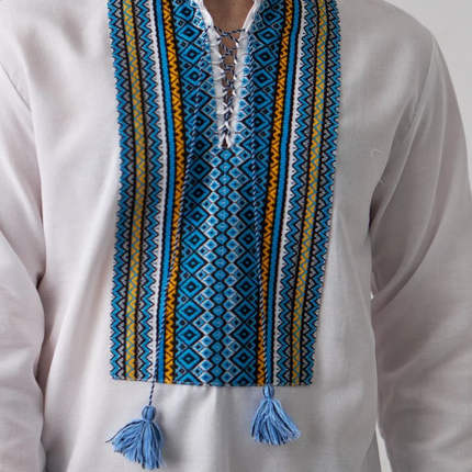 Ukrainian men's embroidered shirt of white color with woven embroidery