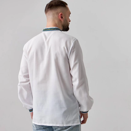 Ukrainian men's embroidered shirt of white color with woven embroidery