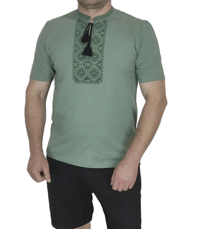 Ukrainian embroidered shirt with black and green cross embroidery