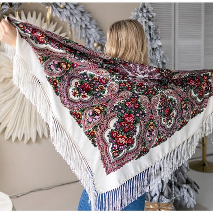 Ukrainian scarf with flowers 120*120 cm